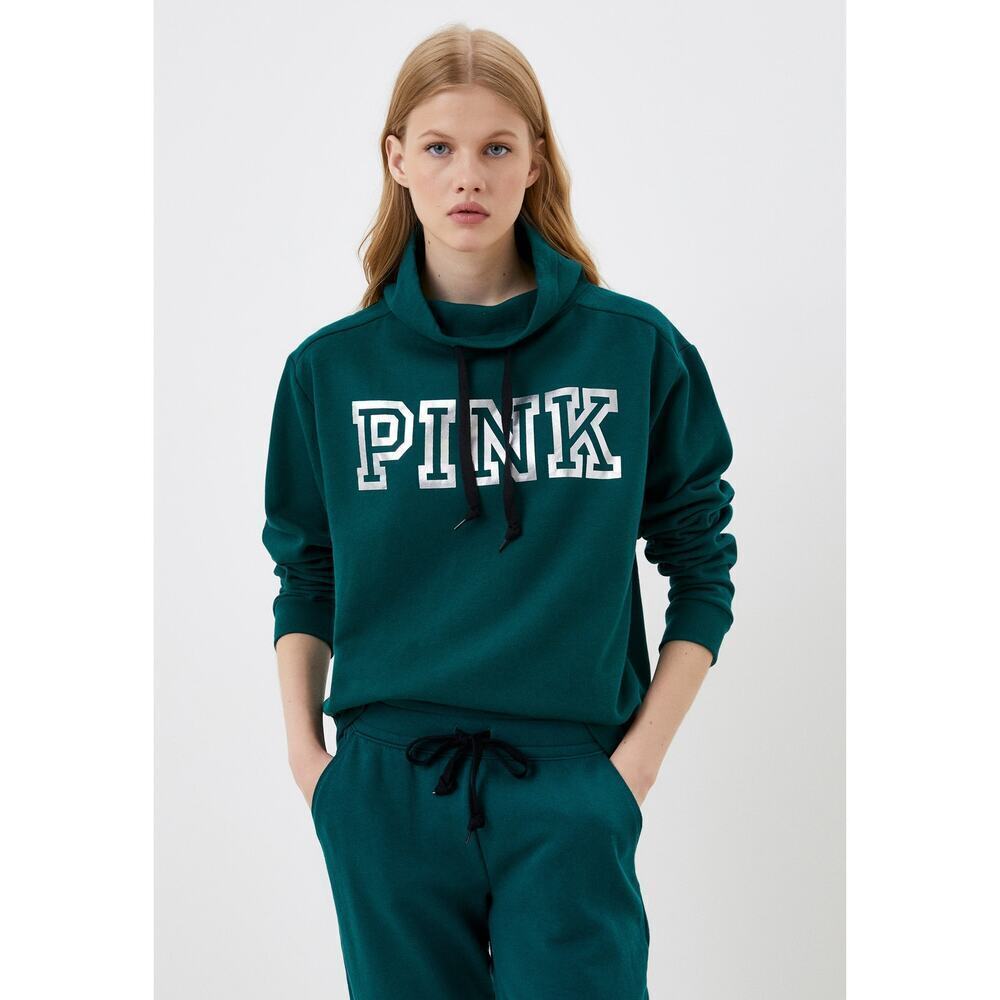 Pink Victoria's Secret Logo Pullover Hoodie Long Sleeves Green Size XS NWT